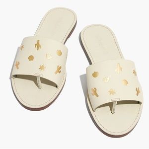 Madewell The Boardwalk Post Slide Sandal: Cactus Embossed Edition Gold Details
